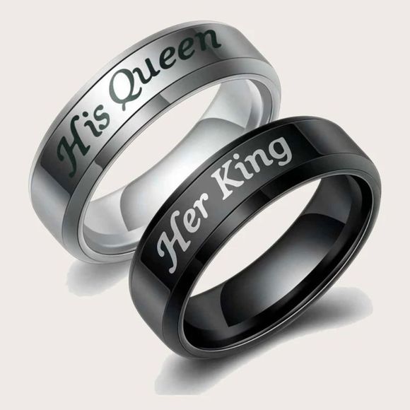 Her King/His Queen l Stainless Steel l Crown Ring set in Black & Silver l New - Picture 1 of 6
